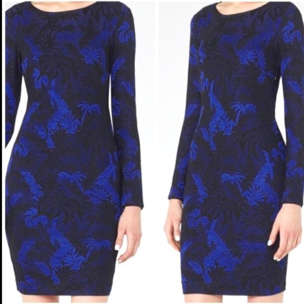 NWT Reiss Saffina Blue Jacquard Bodycon Jersey Dress Size 2